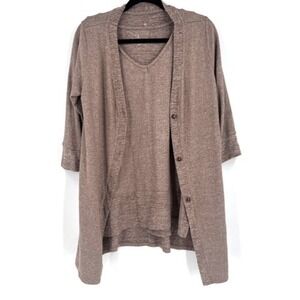 Cuddl Duds Women's Tank & Cardigan Set Stretchy 2 PC V Neck Sweater Brown Medium